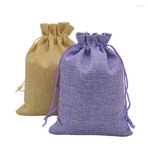 Presentförpackning 50st Vintage Natural Burlap Hessia Candy Bags Wedding Party Favor Pouch Birthday Supplies Drawstrings Jute