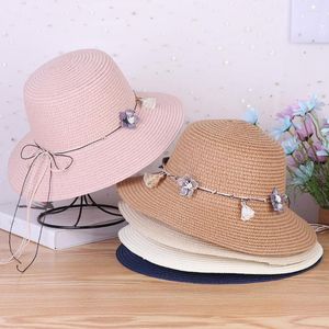 Szerokie brzegowe czapki kobiety słomy kapelusz kwiat pasek okrągły solidny krem ​​przeciwsłoneczny oddychający koreańsko -na zewnątrz podróży Lady Fisherman Headwear