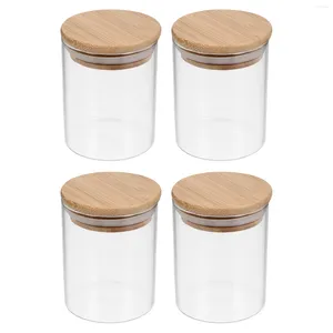 Storage Bottles 4 Pcs Glass Jar Sealed Canisters Food Containers Jars Coffee Airtight Kitchen Bamboo Cover