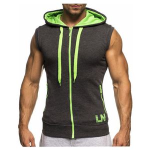 Qnpqyx nya män ärmlösa tank tops bodybuilding hoodie toppar träning solid smal väst camiseta casual hooded tröja västar