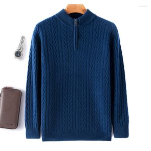 Herrtröjor Autumn/Winter Pure Ull Kallbeständig kläder Runda nacke Solid Color dragkedja Pullover Fashion Beskabel tröja