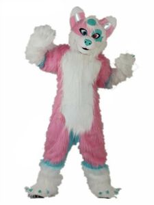 Desconto Fábrica branco rosa lobo mascote traje fantasia vestido aniversário festa de natal terno carnaval