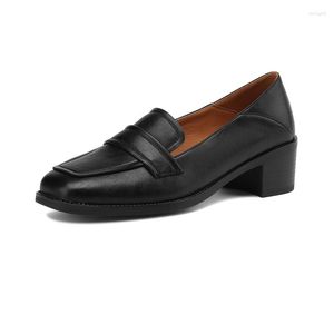 Scarpe eleganti Donna Estate Autunno Retro Nero Marrone Albicocca Punta quadrata Tacco grosso Slip-On Moda Casual Donna alta