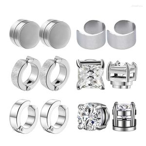 Backs Earrings 1-6 Pairs Magnetic Ear Clip Set Men And Women Stainless Steel Ring Cross Non-Perforated Fake Gauge Huggie Hoop