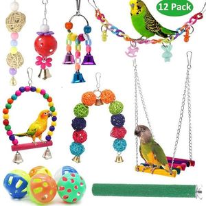 Other Bird Supplies 12pcs Toys Set Parrot Chewing Swing Suspension Bridge Toy Station Stick Combination Cage Accessories 230923