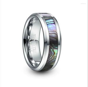 Anéis de casamento 8mm de largura banda de cor de aço anel de carboneto de tungstênio incrustado abalone shell masculino anillos