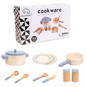 Cozinhas Jogar Comida Crianças Lifelike Kitchen Appliance Conjunto Educacional Brinquedos para 38 Anos Meninas De Madeira Utensílios Bin Ferramenta 230925