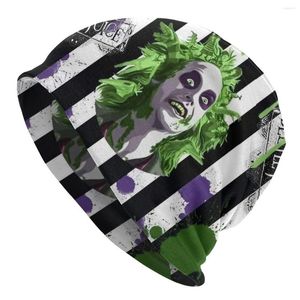 Berets Beetlejuice Halloween Filme Bonnet Femme Hip Hop Chapéu De Malha Para Mulheres Homens Outono Inverno Quente Stripe Tim Film Beanies Cap