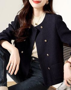 デザイナージャケットの女性長袖のダブル胸肉クルーネックスリムジャケットレディムコートK3696