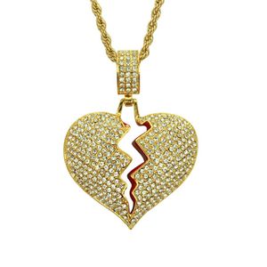 Gelado para fora pingente de corrente de ouro dos homens pingentes de hip hop correntes colar para masculino coração quebrado designer jóias292p