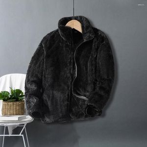 Men's Jackets Autumn Winter Coat Zipper Closure Unisex Streetwear Plush Double-sided Faux Fur Jacket For Women Men With Stand Collar