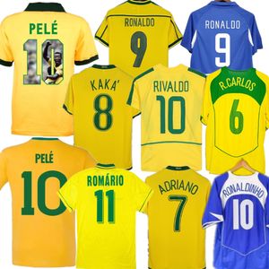 2002 Brasil retro futbol formaları 1998 Romario Kaka Adriano Rivaldo Brazils Vintage Futbol Gömlekleri Carlos Camisa de Futebol 1994 Pele 2006 1982 2000 1957