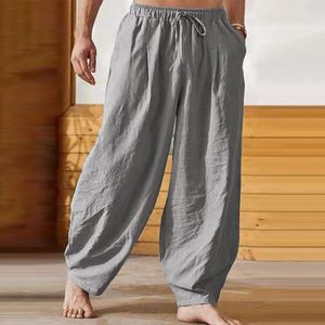 Men's Pants Autumn Solid Loose Casual With Rope Cotton Linen Street Sports Trousers Harajuku Style Unisex Sweatpants