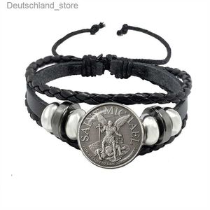 Charme Pulseiras Amuleto Símbolo Pulseira Arcanjo St.Michael Proteja-me Saint Shield Glass Time Gem Russo Orhodox Black Woven Bangles para Homens Q230925