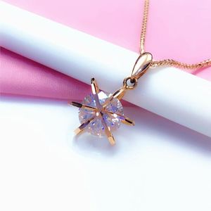 Kedjor Creative Plated 14k Rose Gold Geometric Stars Pendant 585 Sparkling Crystal Necklace Light Luxury Jewelry Gift