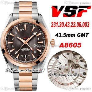 VSF V2 Aqua Terra 150M 43 5 мм GMT A8605 Автоматические мужские часы Двухцветный розово-золотой коричневый текстурированный циферблат из нержавеющей стали 231 20 43 22 0277K