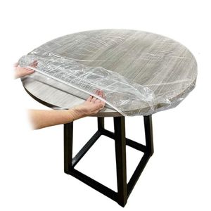 Table Cloth PVC Fitted Round Elastic Tablecloth Transparent Edged Table Covers Plastic Waterproof Oil-Proof Dinning Table Protector Cover 230925