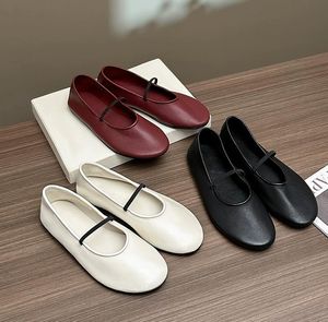 Dress Shoes Luxury high quality soft sheepskin round toe white ballet shoes 2023 flat shallow cut designer women s 230925