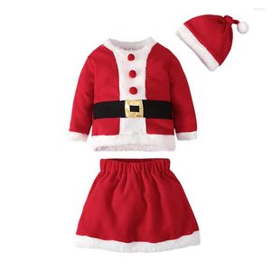 Giyim Setleri Kız Giysileri Set Bebek Kıyafet Chrismas Santa Üstler Etek Şapkası 3 PCS Suit Kış Kadife Uzun Kollu Festival Giydirme Çocuk Çocuk