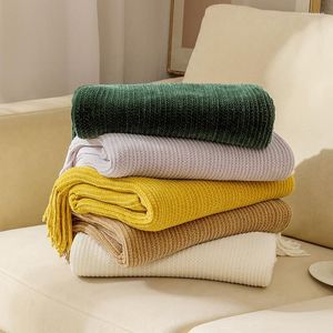 Blankets Nordic Chenille Knitting Blanket Pure Color Tassel Bed End Towel Summer Cooling Sofa Cover Soft Nap Bedspread Shawl