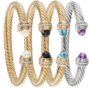 Bangle mode rostfritt stål armband zirkontråd tvinnat rep 7mm öppna armband tillbehör grossist 230923