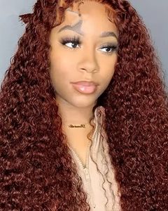 Brezilyalı derin kıvırcık dantel ön peruk bakır kırmızı kırmızımsı kahverengi peruk 13x4 kadınlar için dantel ön peruklar zencefil kahverengi insan saç peruk