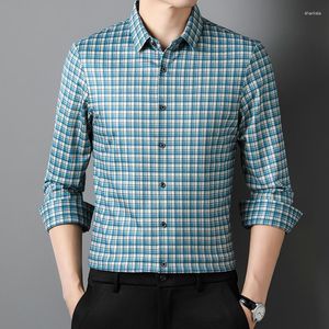 Mäns casual skjortor Green Plaid Premium för män Långärmad affär Spring Högkvalitativ mjuk bekväm överdimensionerad kamisor de Hombre