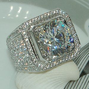 Обручальные кольца Milangirl Big Hip Hop Rhinestone Men Out Bling Square Ring Pave Setting CZ Свадебные обручальные кольца Высочайшее качество 230923