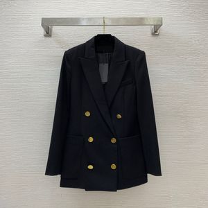 2023 Autumn Black / Khaki Solid Color Blazers Long Sleeve Notched-Lapel Buttons Double-Breasted Outwear Coats B3S222050