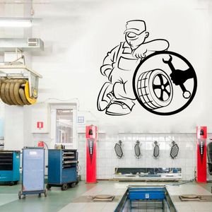Wall Stickers Auto Car Repair Decal Removable Tire Service Sticker Repairing Man Wallpaper Art Decoration S283