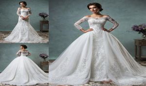 Overskirt Wedding Dresses Full Lace Long Sleeves Bridal Gowns Amelia Sposa Arabic Wedding Gowns Wit Bateau Neck Zip Back Court Tra4593704