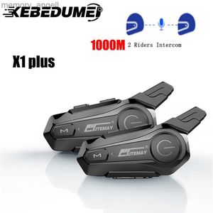 Walkie Talkie X1 Plus Motorcykel Bluetooth 1000m Intercom Helmet Headset för 2 Intercomunicador Moto Waterproof Interphone Earphone HKD230925