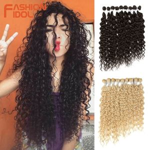 Human Hair Bulks FASHION IDOL Water Wave BIO Hair Bundles Weave Ombre Blonde 22-26inch 9 Pcs Heat Resistant Fibre Synthetic Curly Hair Extensions 230925