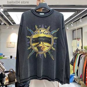 Men's T-Shirts Fall/winter 2021 hip hop/Rock Retro Wash Vintage High Street mens long sleeve t-shirt T230925