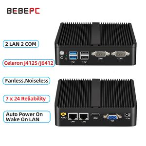 ミニPCS BEBEPC INDUSTRIAL MINI PC CELERON J4125クアッドコア2955UデュアルランファンレスデスクトップWindows 10 Pro Linux WiFi RS232 MINIPC 230925