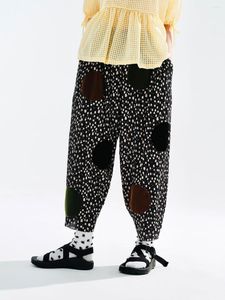 Женские брюки Imakokoni Original, бархатные, с морщинами, черные, повседневные, с цветочным принтом, в горошек, летние, Nine-point 234076