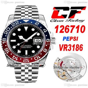 Clean CF GMT VR3186 Pepsi Automatic Mens Watch Vermelho Azul Cerâmica Moldura Preta Dial 904L JubileeSteel Pulseira Super Edition Mesmo Ser337w