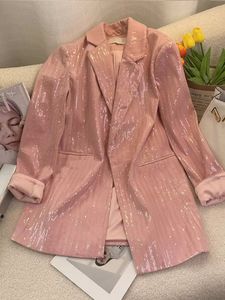 Kvinnors kostymer blazrar 2023 Korea chic rosa överdimensionerad blazer för kvinna vintage kontor elegant kvinnlig jacka casual långärmfjäder överrock 230925