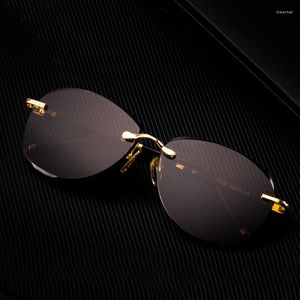 Sonnenbrille Randloses Glas Pilot Mann Natürlicher Kristallstein Sonnenbrille Frau Vintage Anti Scratch Markendesign Top Qualität