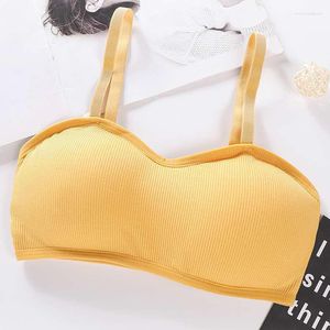 Yoga outfit Oeak Elastic Gathering BRALette Push Up Bh Summer Solid Anti-Light Korean Style Wild Tube Top Sexy No Fel