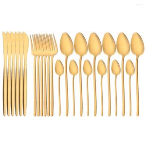 Set di stoviglie 24 pezzi Set di posate in oro opaco Coltello in acciaio inossidabile 304 Forchetta Cucchiaio da tè Argenteria Stoviglie Posate da cucina