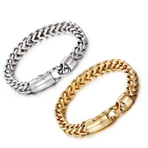 Gold Silver Color Bracelet Men Jewelry Rock Gifts 22cm 8MM Wide Chain Link Stainless Steel Mens Bracelets Pulseras Hombre240y