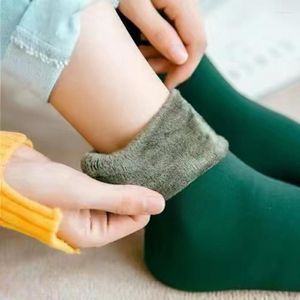 Frauen Socken Thermische Dicke Schnee Wolle Fleece Bett Socke Hausschuhe Kurze Boden Weichen Winter Warme Einfarbig Weibliche