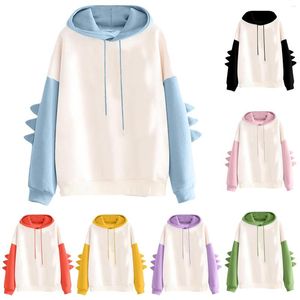 Kvinnors hoodies hoodie kvinnor överdimensionerade tecknad modes tröja avslappnad tryck färgblock förtjockas vinter dino toppar
