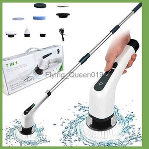 Vacuum Cleaners Electric Scrubber Cleaning Turbo Scrub Brush with 7 Replacement Brush Heads Adjustable Handle Kitchen Bathroom Clean ToolYQ230925