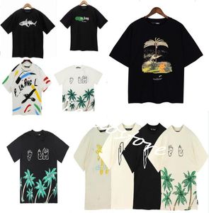 Mens T-shirt Graffiti T-shirt Palms Palmangel City Designer Limited Inkjet Graffiti Letter Printing Men's Women's Sailboat Short-sleeved Casual Tees Size-XL