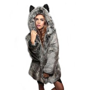 FURE FUR FUA FUAX FURE EXPLOZONY FIDE Włosy Ladies Uszy kreskówka kołnierz z kapturem Faux Fur Płaszcz Plush płaszcz Faux fur