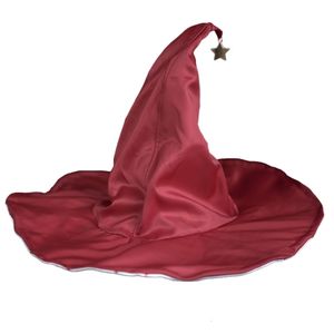 Party Hats Wine-Red Witch Hat for Halloween Wide Brim Party Hat Women Gothic-Witchcap Cosplay Costume Night Club Female Headdress 230925