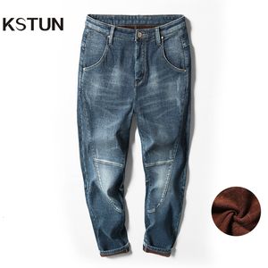 Mens Jeans Winter Warm Men Fleece Lined Harem Pants Thicken Elastic Loose Fit Blue Male Brand Plus Velvet Big Size 40 42 230925