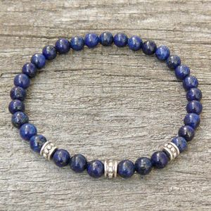 SN0326 Fashion Mens 6mm Beads Armband Lapis Lazuli Armband Womens eller Mens Natural Stone Stretch Armband Beaded Jewelry227y